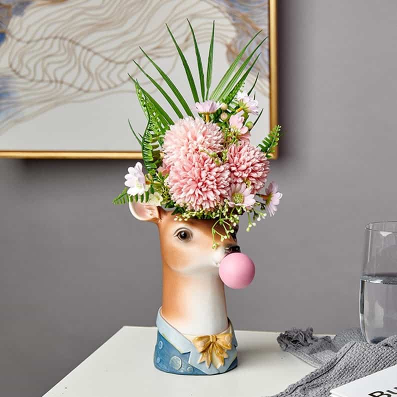 animal planter deer blowing bubble gun